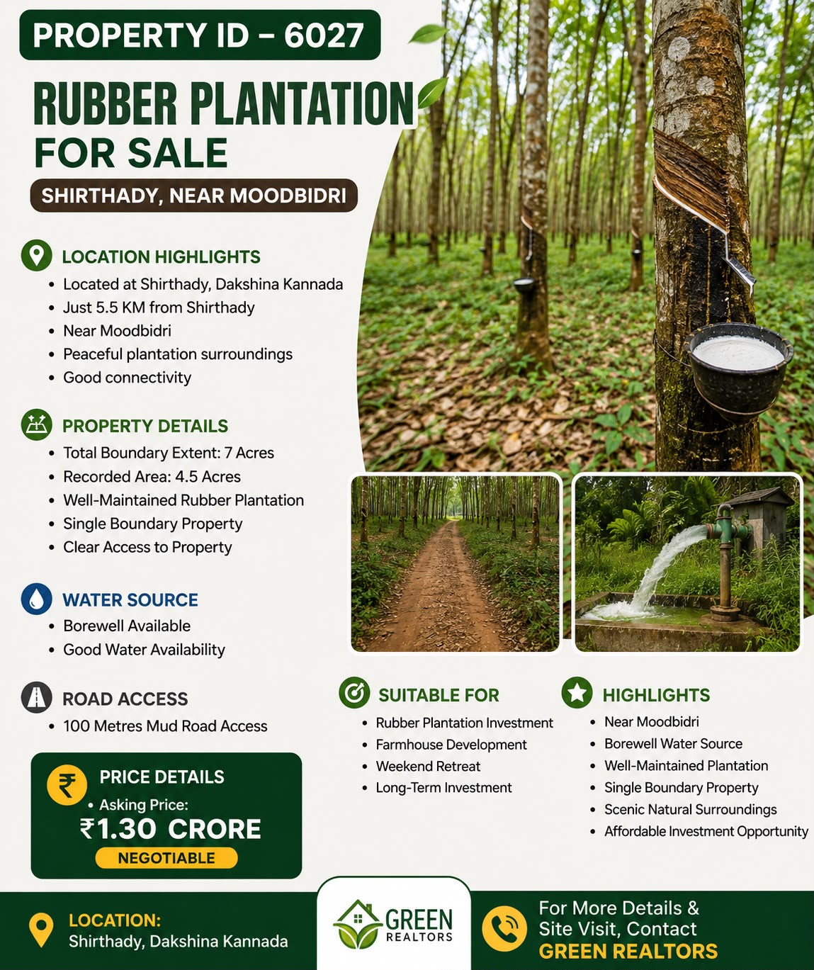🆔 *PROPERTY ID – 6027* 🌴 *Rubber Plantation for Sale – Shirthady, Near Moodbidri